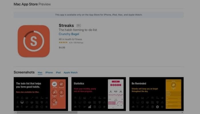 Streaks App for apple watch