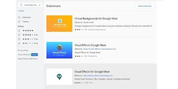 visual effects for google meet chrome extension