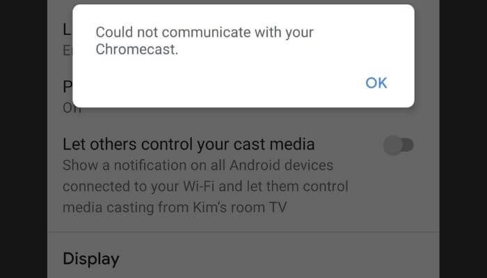 Error: Could not communicate with Chromecast