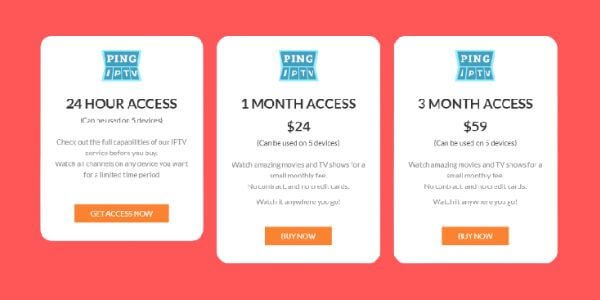 Ping IPTV Subscription plans after signup
