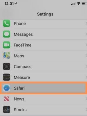Scroll down and locate Safari.