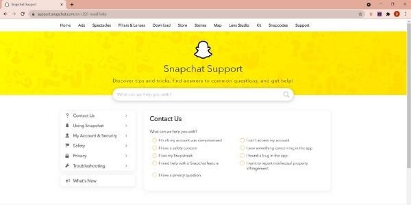 Contact Snapchat support