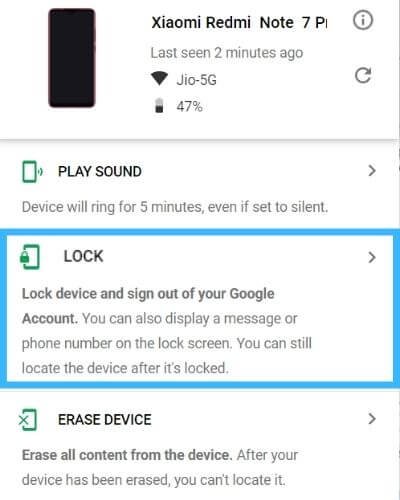 using Android Device Manager-select the option “Lock”