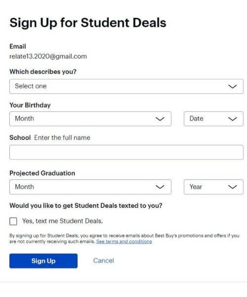 Bust Buy Student Discount form
