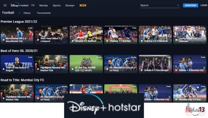 Disney+ Hotstar showing premier league, ISL and FC