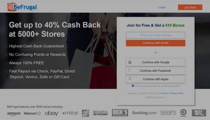 BeFrugal site Homepage