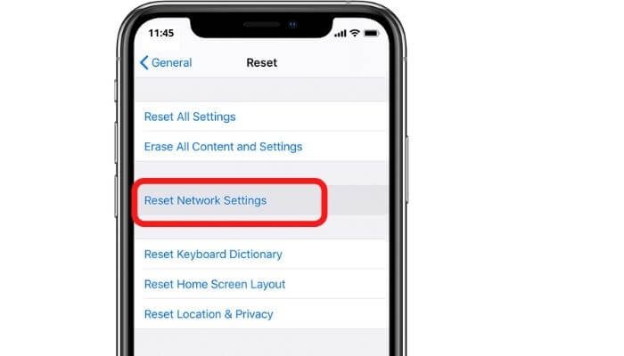 reset iPhone network settings
