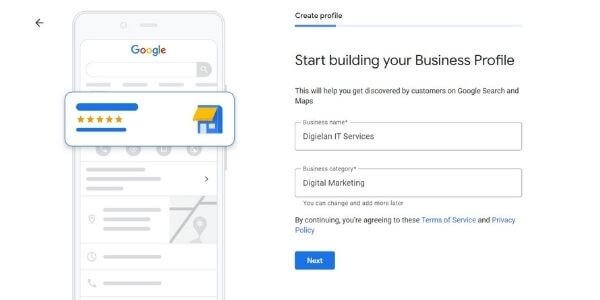 Create Google My business Profile form filling page