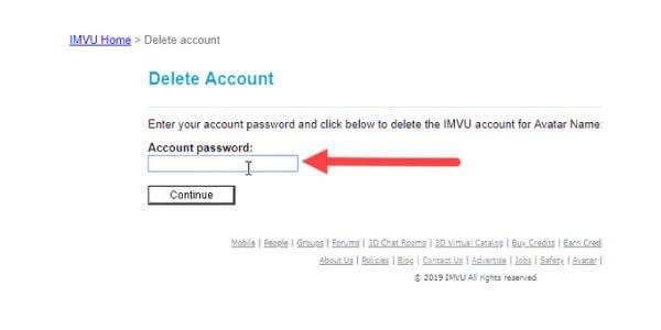 delete the IMVU Account