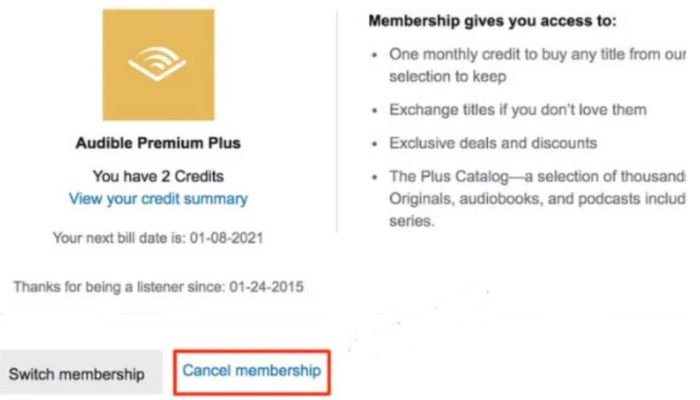 Audible -cancel membership